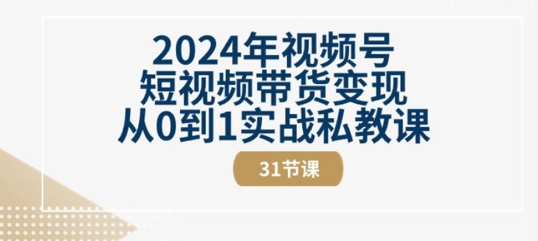 2024年视频号短视频带货变现从0到1实战私教课(31节视频课)-占领资源网