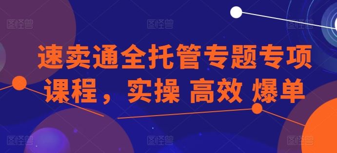 速卖通全托管专题专项课程，实操 高效 爆单-占领资源网