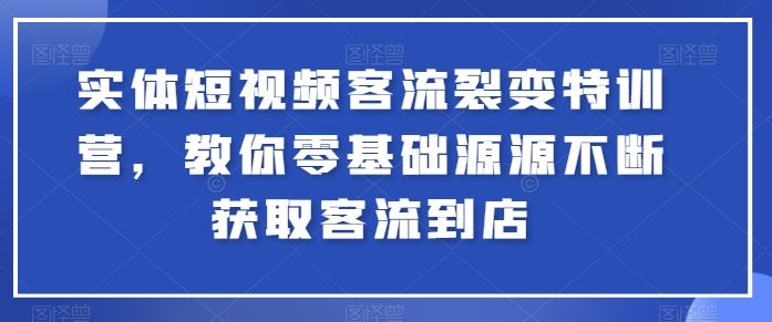 实体短视频客流裂变特训营，教你零基础源源不断获取客流到店-占领资源网