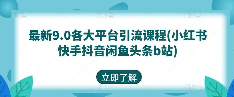 最新9.0各大平台引流课程(小红书快手抖音闲鱼头条b站)-占领资源网