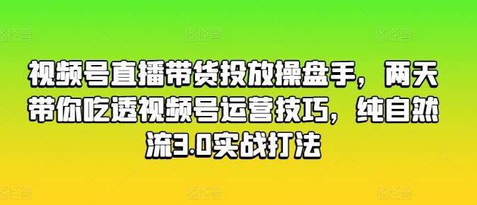 视频号直播带货投放操盘手，两天带你吃透视频号运营技巧，纯自然流3.0实战打法-占领资源网