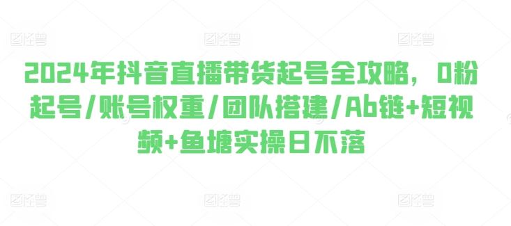 2024年抖音直播带货起号全攻略，0粉起号/账号权重/团队搭建/Ab链+短视频+鱼塘实操日不落-占领资源网
