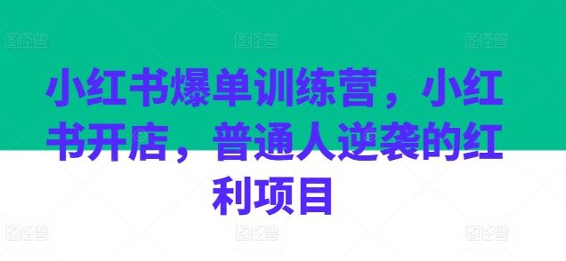 小红书爆单训练营，小红书开店，普通人逆袭的红利项目-占领资源网