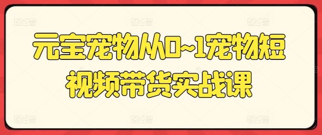 元宝宠物从0~1宠物短视频带货实战课-占领资源网