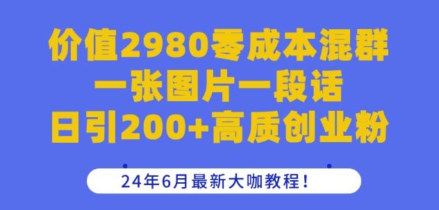 价值2980零成本混群一张图片一段话日引200+高质创业粉，24年6月最新大咖教程【揭秘】-占领资源网