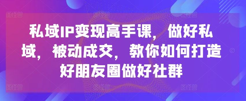 私域IP变现高手课，做好私域，被动成交，教你如何打造好朋友圈做好社群-占领资源网