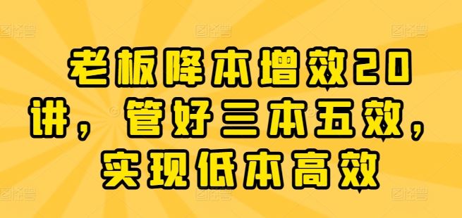 老板降本增效20讲，管好三本五效，实现低本高效-占领资源网