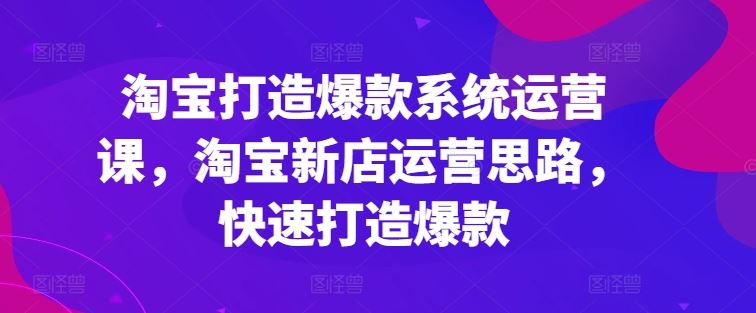 淘宝打造爆款系统运营课，淘宝新店运营思路，快速打造爆款-占领资源网