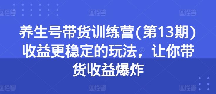 养生号带货训练营(第13期)收益更稳定的玩法，让你带货收益爆炸-占领资源网