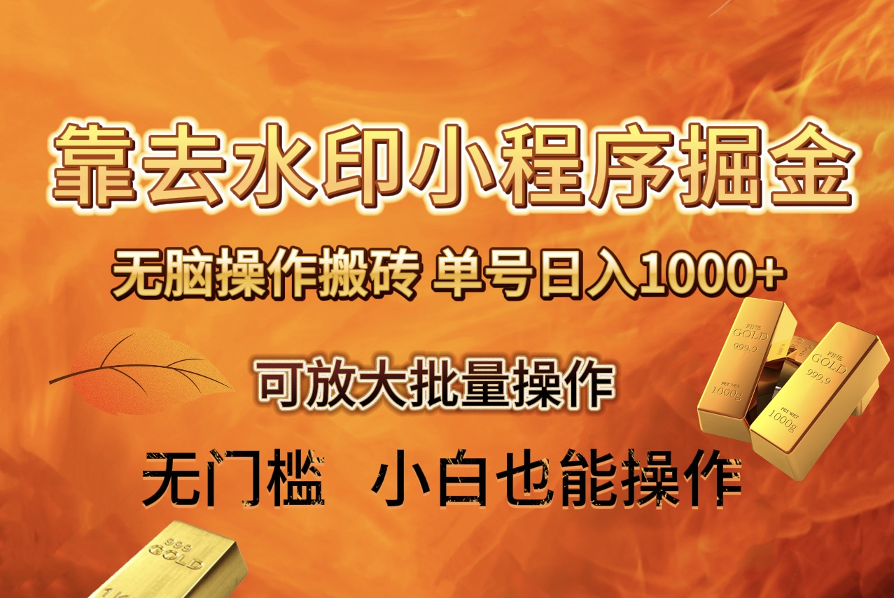 （8339期）去水印小程序+拼多多 无脑搬砖 ，单号日入1000+ 保姆级教程 可放大批量操作-占领资源网