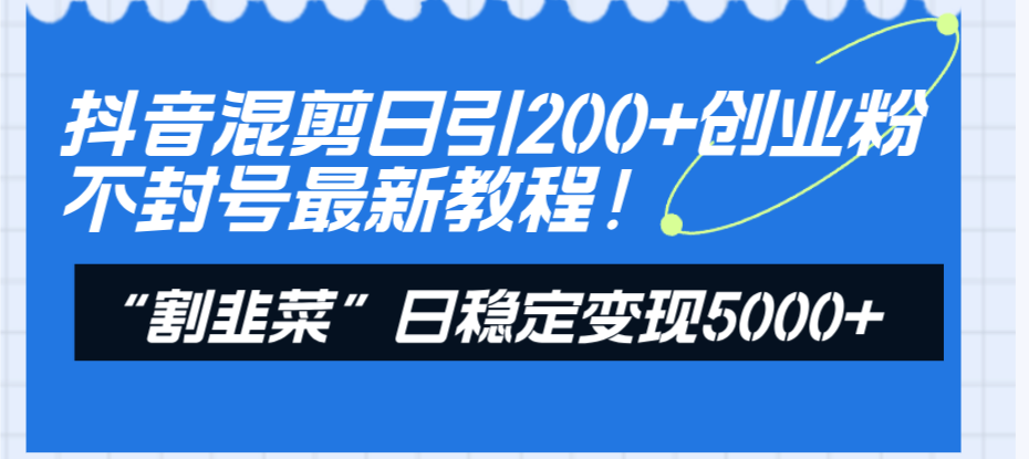 （8349期）抖音混剪日引200+创业粉不封号最新教程！“割韭菜”日稳定变现5000+！-占领资源网