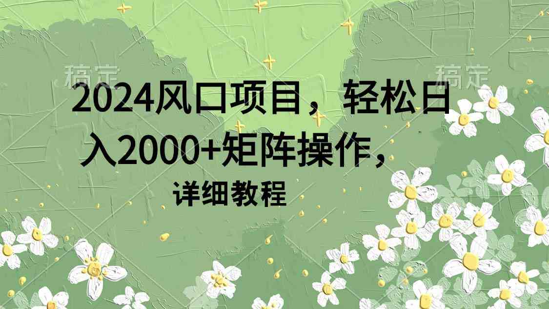 （9652期）2024风口项目，轻松日入2000+矩阵操作，详细教程-占领资源网