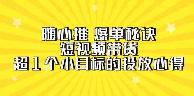 （9687期）随心推 爆单秘诀，短视频带货-超1个小目标的投放心得（7节视频课）-占领资源网