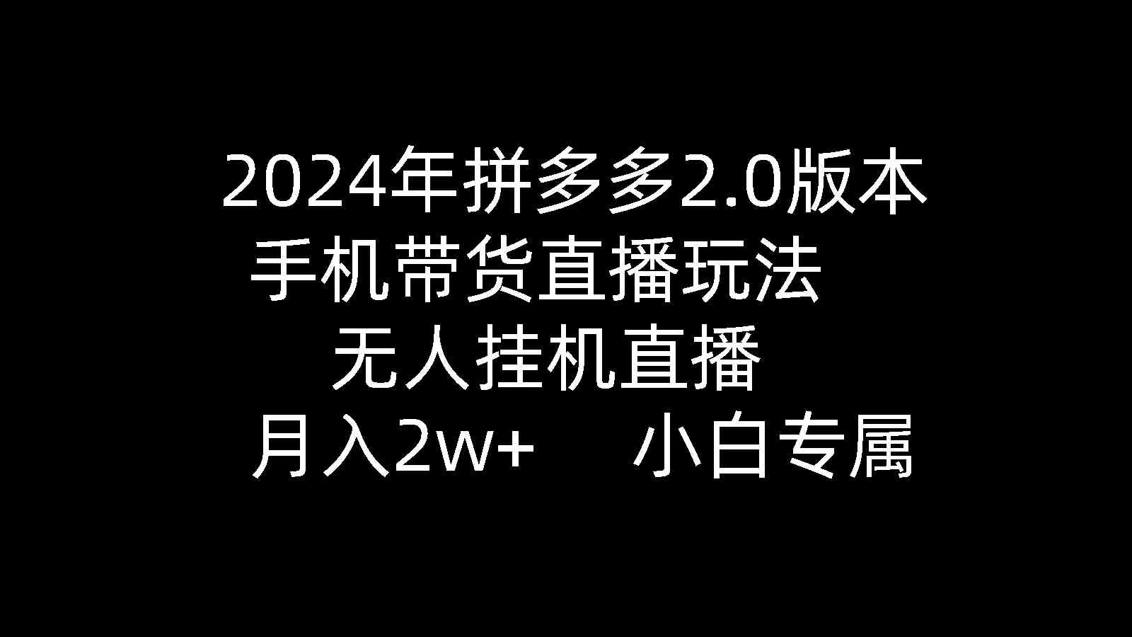 （9768期）2024年拼多多2.0版本，手机带货直播玩法，无人挂机直播， 月入2w+， 小…-占领资源网
