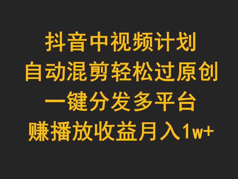 （9825期）抖音中视频计划，自动混剪轻松过原创，一键分发多平台赚播放收益，月入1w+-占领资源网