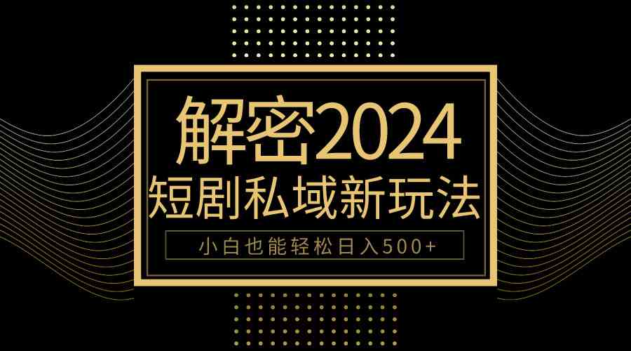 （9951期）10分钟教会你2024玩转短剧私域变现，小白也能轻松日入500+-占领资源网