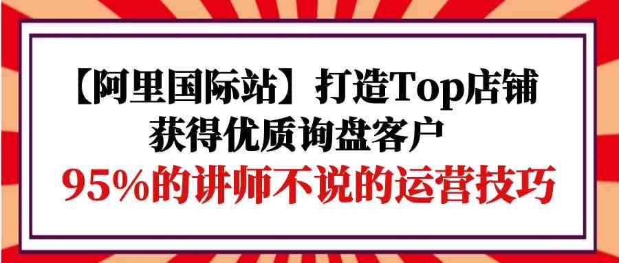 （9976期）【阿里国际站】打造Top店铺-获得优质询盘客户，95%的讲师不说的运营技巧-占领资源网