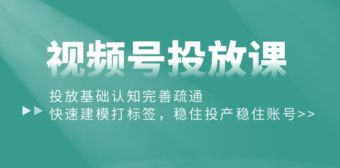（10205期）视频号投放课：投放基础认知完善疏通，快速建模打标签，稳住投产稳住账号-占领资源网