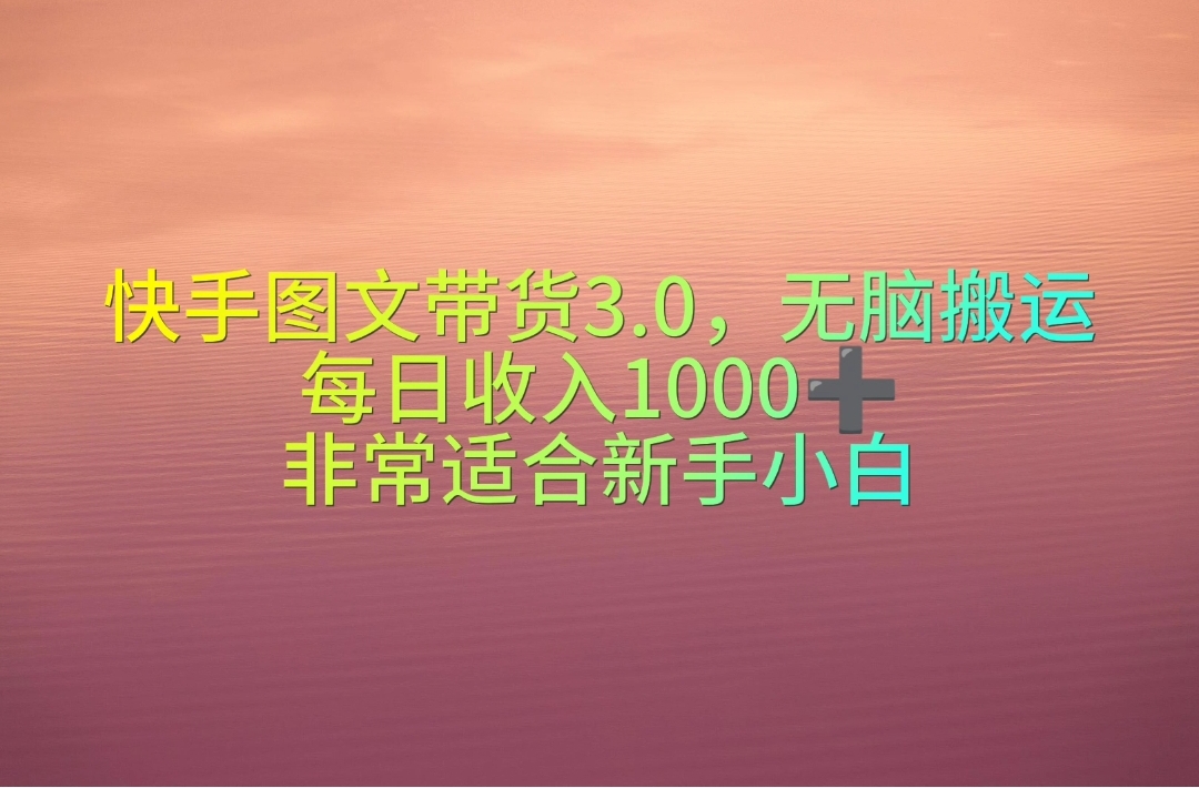 （10252期）快手图文带货3.0，无脑搬运，每日收入1000＋，非常适合新手小白-占领资源网