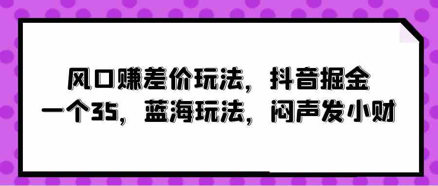 （10022期）风口赚差价玩法，抖音掘金，一个35，蓝海玩法，闷声发小财-占领资源网