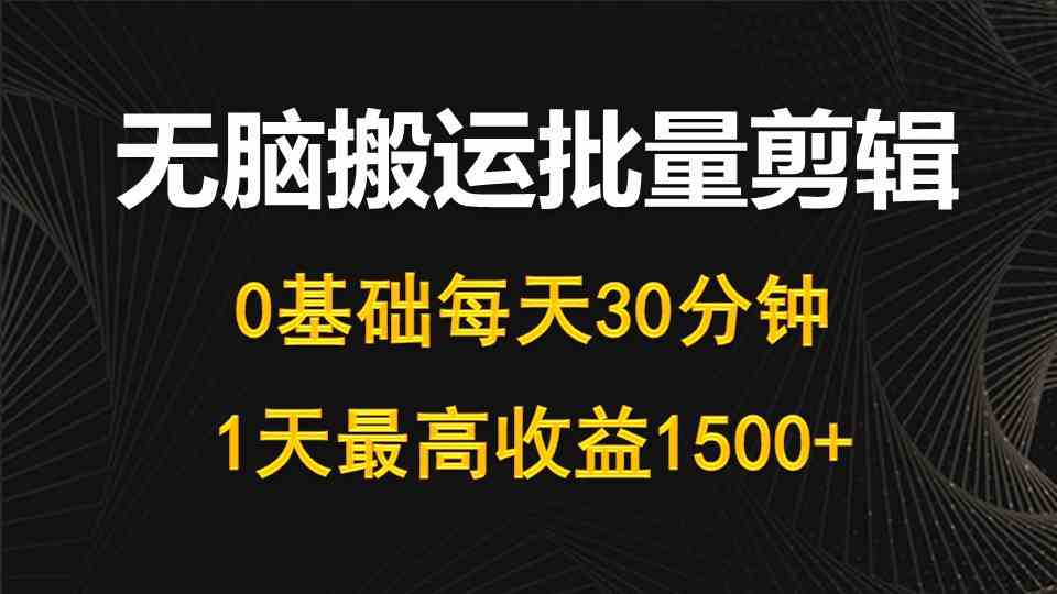 （10008期）每天30分钟，0基础无脑搬运批量剪辑，1天最高收益1500+-占领资源网