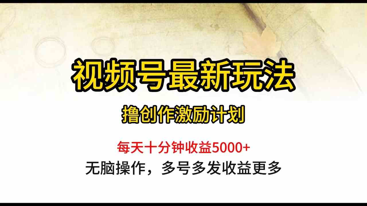 （10087期）视频号最新玩法，每日一小时月入5000+-占领资源网
