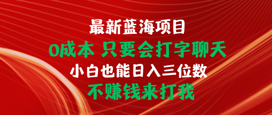 （10424期）最新蓝海项目 0成本 只要会打字聊天 小白也能日入三位数 不赚钱来打我-占领资源网