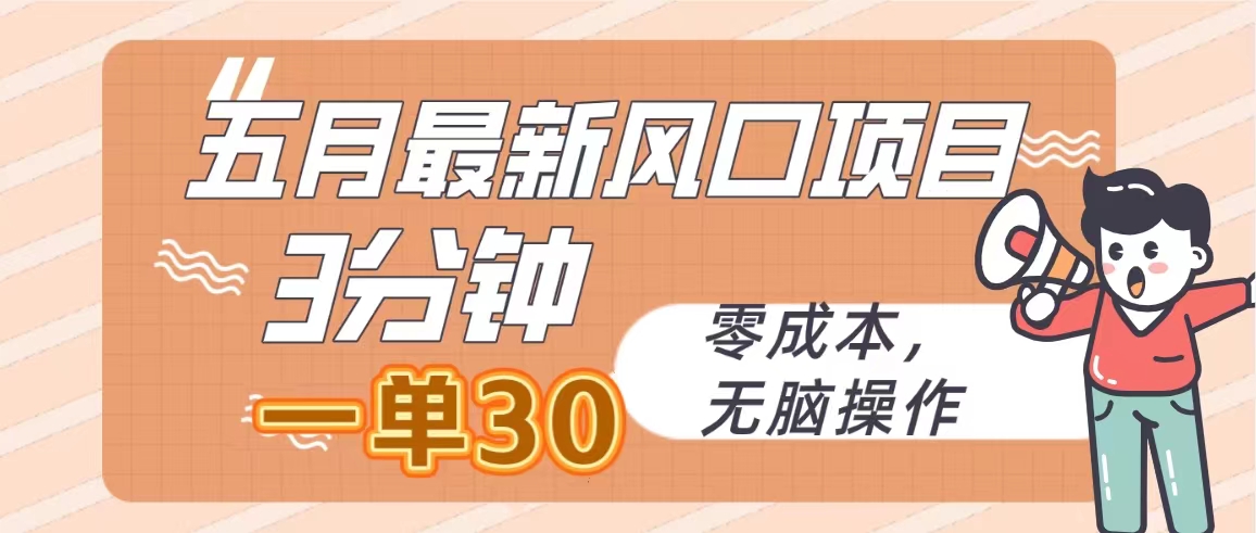 （10256期）五月最新风口项目，3分钟一单30，零成本，无脑操作-占领资源网