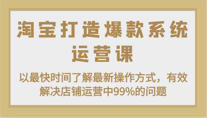 淘宝打造爆款系统运营课：以最快时间了解最新操作方式，有效解决店铺运营中99%的问题-占领资源网