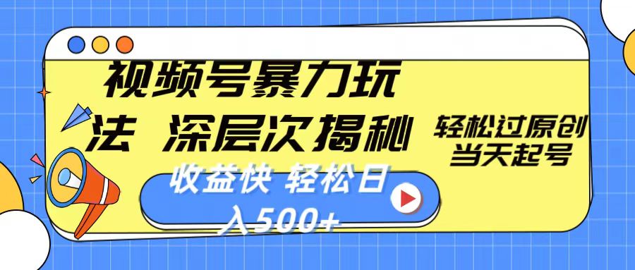 （10772期）视频号暴力玩法，深层次揭秘,轻松过原创，当天起号，收益快，轻松日入500+-占领资源网