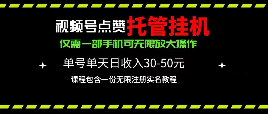 （10644期）视频号点赞托管挂机，单号单天利润30~50，一部手机无限放大（附带无限…-占领资源网