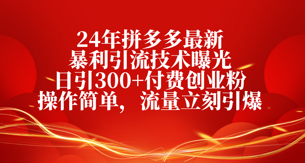 （10559期）24年拼多多最新暴利引流技术曝光，日引300+付费创业粉，操作简单，流量…-占领资源网