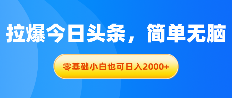 （11077期）拉爆今日头条，简单无脑，零基础小白也可日入2000+-占领资源网