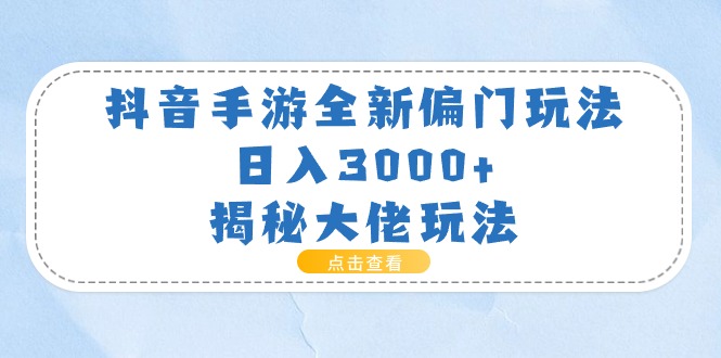 （11075期）抖音手游全新偏门玩法，日入3000+，揭秘大佬玩法-占领资源网
