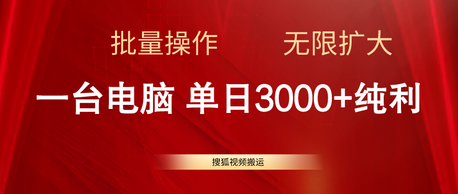 （11064期）搜狐视频搬运，一台电脑单日3000+，批量操作，可无限扩大-占领资源网