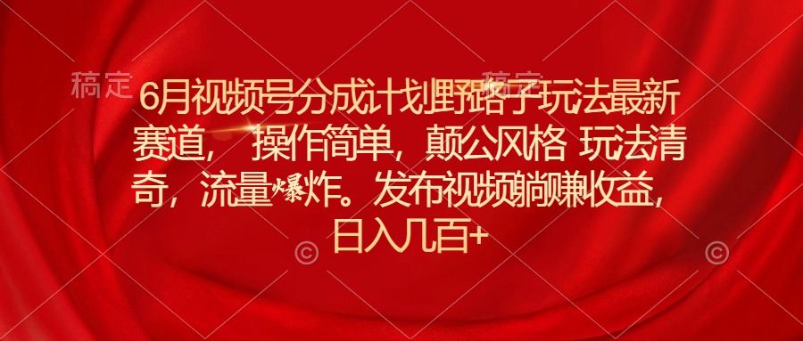 （11040期）6月视频号分成计划野路子玩法最新赛道操作简单，颠公风格玩法清奇，流…-占领资源网