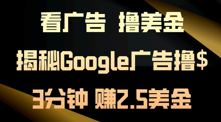 （10912期）看广告，撸美金！3分钟赚2.5美金！日入200美金不是梦！揭秘Google广告…-占领资源网