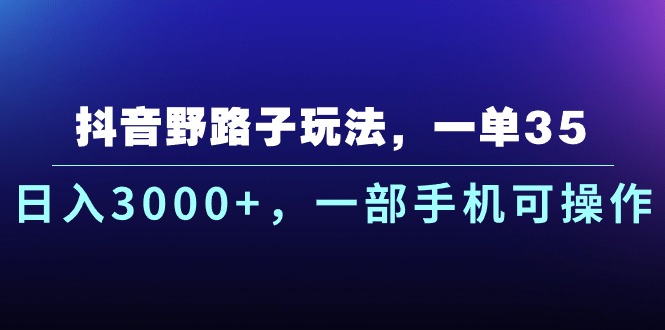 （10909期）抖音野路子玩法，一单35.日入3000+，一部手机可操作-占领资源网