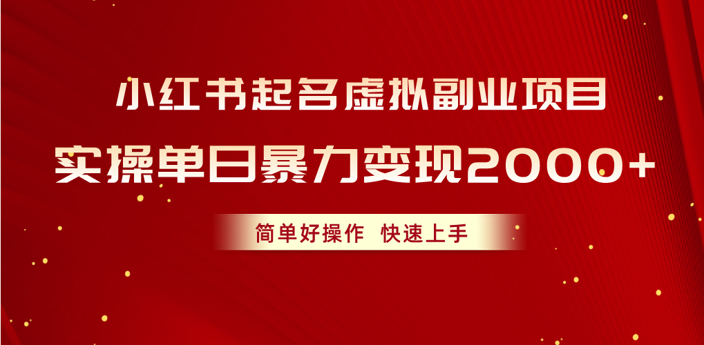 （10856期）小红书起名虚拟副业项目，实操单日暴力变现2000+，简单好操作，快速上手-占领资源网