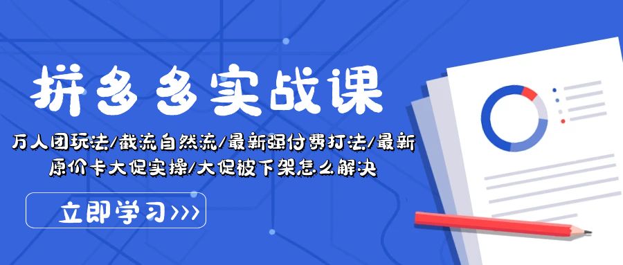 （10865期）拼多多·实战课：万人团玩法/截流自然流/最新强付费打法/最新原价卡大促..-占领资源网