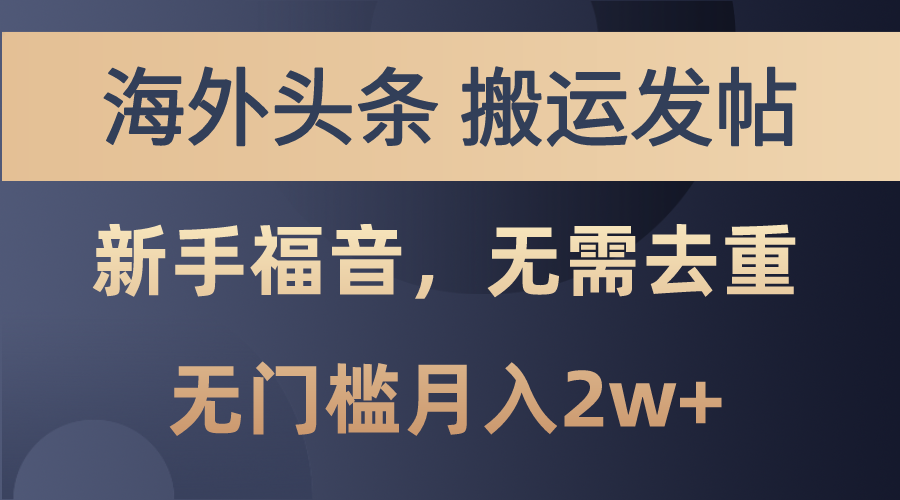 （10861期）海外头条搬运发帖，新手福音，甚至无需去重，无门槛月入2w+-占领资源网
