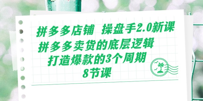 （10859期）拼多多店铺 操盘手2.0新课，拼多多卖货的底层逻辑，打造爆款的3个周期-8节-占领资源网