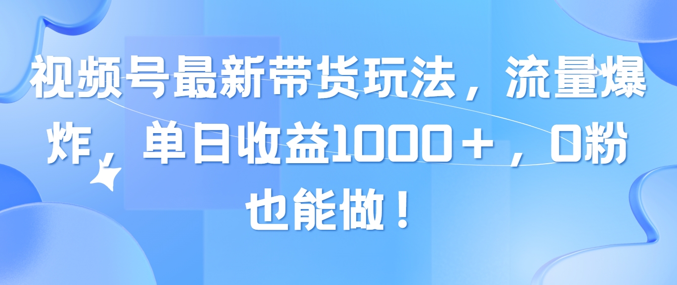 （10858期）视频号最新带货玩法，流量爆炸，单日收益1000＋，0粉也能做！-占领资源网