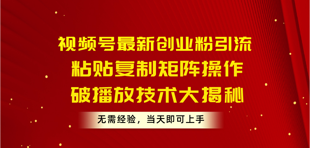 （10803期）视频号最新创业粉引流，粘贴复制矩阵操作，破播放技术大揭秘，无需经验…-占领资源网