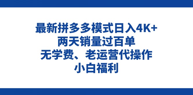 （11189期）拼多多最新模式日入4K+两天销量过百单，无学费、老运营代操作、小白福利-占领资源网