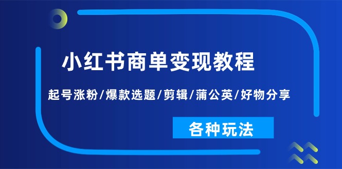 （11164期）小红书商单变现教程：起号涨粉/爆款选题/剪辑/蒲公英/好物分享/各种玩法-占领资源网