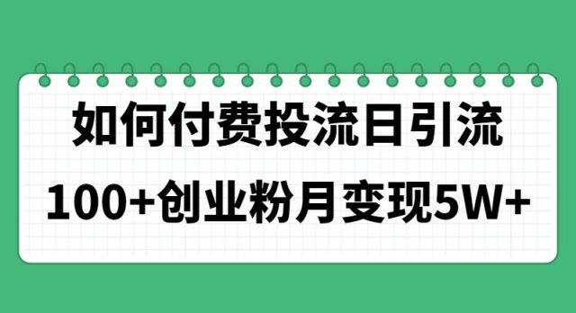 （11155期）如何通过付费投流日引流100+创业粉月变现5W+-占领资源网