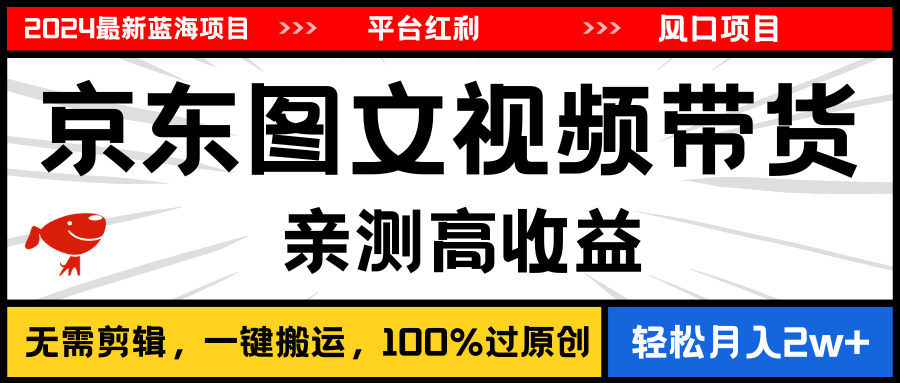 （11147期）2024最新蓝海项目，逛逛京东图文视频带货，无需剪辑，月入20000+-占领资源网