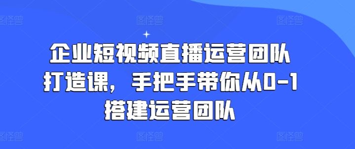 企业短视频直播运营团队打造课，手把手带你从0-1搭建运营团队-占领资源网