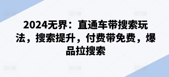 2024无界：直通车带搜索玩法，搜索提升，付费带免费，爆品拉搜索-占领资源网